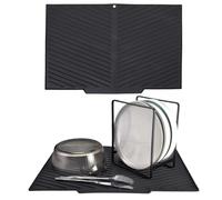 Echehi Dish Drying Mat with Built-in Drain Lip, 43.3 x 30 cm V-shaped Dish Drainer Mat with Non-slip Design, BPA-free and Easy to Clean. Black