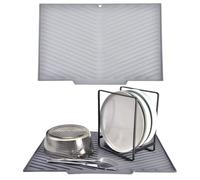 Echehi Dish Drying Mat with Built-in Drain Lip, 43.3 x 30 cm V-shaped Dish Drainer Mat with Non-slip Design, BPA-free and Easy to Clean. Grey