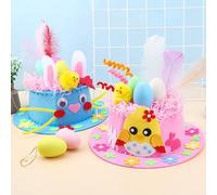 Echehi Easter Bonnet Kit 2 pcs (Blue & Pink), Easter Bonnet Decorations kit, Make Your own Easter Bonnet for Boys & Girls, DIY Easter hat Kit Easter Party Favors Easter Craft Supplies