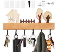 Echehi Elegant Wooden Key Holder for Wall with 6 Sturdy Hooks, Versatile 4-Way Mounting for Home, Hallway, Bedroom Decor. Black
