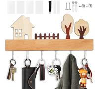 Echehi Elegant Wooden Key Holder for Wall with 6 Sturdy Hooks, Versatile 4-Way Mounting for Home, Hallway, Bedroom Decor. White
