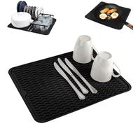 Echehi Silicone Dish Drying Mat for Kitchen Countert, Wave Design Dish Drying Mat, Non-Slip, Protects Surfaces. Black