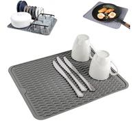 Echehi Silicone Dish Drying Mat for Kitchen Countert, Wave Design Dish Drying Mat, Non-Slip, Protects Surfaces. Grey