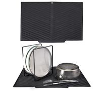 Echehi Silicone Dish Drying Mat with Built-in Drain Lip, 42.5 x 31.5 cm V-Shaped Dish Drainer Mat with Non-Slip Design, BPA-Free and Easy to Clean. Black