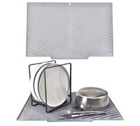 Echehi Silicone Dish Drying Mat with Built-in Drain Lip, 42.5 x 31.5 cm V-shaped Dish Drainer Mat with Non-slip Design, BPA-free and Easy to Clean. Grey