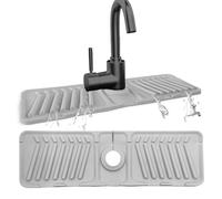 Echehi Silicone Sink Splash Guard, 44 x 14 cm Tap Mat for Kitchen Sink with Cuttable Holes, 7° Tilt, 90° Foldable Design. Gray