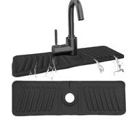 Echehi Silicone Sink Splash Guard, 44 x 14 cm Tap Mat for Kitchen Sink with Cuttable Holes, 7° Tilt, 90° Foldable Design. Black