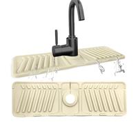 Echehi Silicone Sink Splash Guard, 44 x 14 cm Tap Mat for Kitchen Sink with Cuttable Holes, 7° Tilt, 90° Foldable Design. Off White