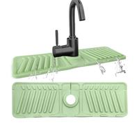 Echehi Silicone Sink Splash Guard, 44 x 14 cm Tap Mat for Kitchen Sink with Cuttable Holes, 7° Tilt, 90° Foldable Design. Green