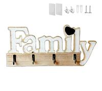 Echehi Wooden Home Decoration Key Holder, Self Adhesive or Drilling 3 Ways Installation Key Rack, Key Hooks Wall Mounted, Key Holder for The Home(White)