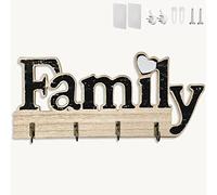 Echehi Wooden Home Decoration Key Holder, Self Adhesive or Drilling 3 Ways Installation Key Rack, Key Hooks Wall Mounted, Key Holder for The Home(Black)