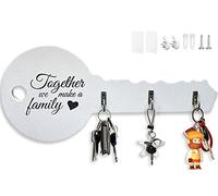 Echehi Wooden Key Holder for New Home, Self Adhesive or Drilling 3 Ways Installation Key Rack, Key Hooks Wall Mounted, Key Holder for The Home(White)