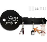 Echehi Wooden Key Holder for New Home, Self Adhesive or Drilling 3 Ways Installation Key Rack, Key Hooks Wall Mounted, Key Holder for The Home(Black)