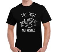 ECHJCG Eat Fruit Not Friends T-Shirt Graphic Tee Mens Shirt Black (Small)