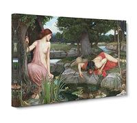 Echo And Narcissus By John William Waterhouse Canvas Print | Gallery Wrapped 30mm Frame Wall Art | 30x20 inches | Ready to Hang | Classic Picture | Living Room Bedroom Lounge Office