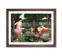 Echo And Narcissus By John William Waterhouse Classic Painting Framed Print | A2 Walnut Framed Wall Art | Ready to Hang | Classic Historical Picture | Living Room Bedroom Lounge Office