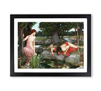 Echo And Narcissus By John William Waterhouse Classic Painting Framed Print | A3 Black Framed Wall Art | Ready to Hang | Classic Historical Picture | Living Room Bedroom Lounge Office