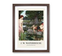 Echo And Narcissus By John William Waterhouse Exhibition Museum Painting Framed Print | A2 Walnut Framed Wall Art | Ready to Hang | Modern Historical Picture | Living Room Bedroom Lounge Office