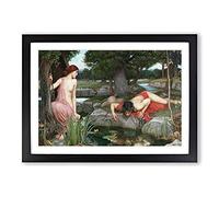 Echo and Narcissus by John William Waterhouse Framed Print | A2 Black Framed Wall Art | Ready to Hang | Modern Nature Picture | Living Room Bedroom Lounge Office