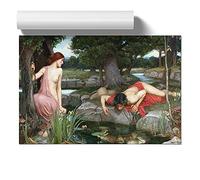 Echo And Narcissus By John William Waterhouse | Unframed Wall Art Print | Ready to Frame Poster | Modern Home Decor Picture | Artwork for Living Room, Bedroom or Office | A4 (21 Ã- 29.7 cm)