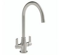 Echo Brushed Nickel Swan Neck Easyfit Twin Lever Kitchen Sink Mixer Tap