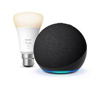 Echo Dot (Newest gen), Charcoal +Philips Hue White Smart Light Bulb LED (B22), with Alex Early Access