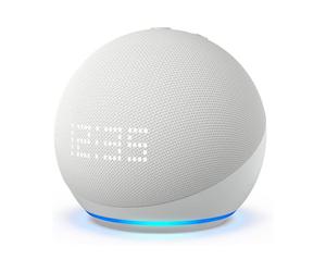 Echo Dot with Clock (5th Gen, 2022) Glacier White - Best-Sounding Dot Yet, LED Display, Alexa & Smart Home