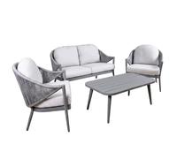 Dellonda Echo 4 Piece Aluminium Outdoor Garden Sofa Arm Chair & Table Set, Grey