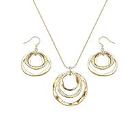 ECHO-OVE Silver Circle Necklace and Earring Set, Geometric Triple Hoop Jewelry Set for Women, Lightweight Dangle Earrings & Pendant Necklace, M, Alloy Steel, No Gemstone