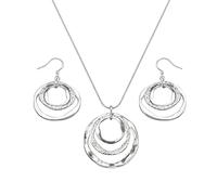 ECHO-OVE Silver Circle Necklace and Earring Set, Geometric Triple Hoop Jewelry Set for Women, Lightweight Dangle Earrings & Pendant Necklace, M, Alloy Steel, No Gemstone
