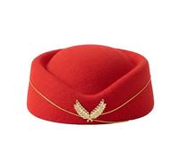 ECHO-OVE Stewardess Hat, Classic Stewardess Cap for Women, Vintage Flight Attendant Costume Accessory for Halloween Cosplay, Red, Average Size