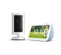 Echo Show 5 (Newest gen), Cloud Blue + Ring Outdoor Camera Plus (Battery), White, View your camera on Echo Show, Alex Early Access included