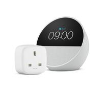 Echo Spot | Glacier White + Amazon Basics Smart Plug, Works with Alexa - Smart Home Starter Kit