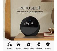 Echo Spot (newest gen) Smart alarm clock with vibrant sound + Alexa - Black