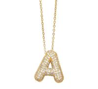 Echo Three Initial Necklace Bubble Letter | Sparkle Alphabet Pendant With Chain | Gold Plated Copper Cubic Zirconia Stone - A To Z | Extender Chain