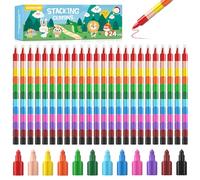 ECHOCUBE 24 Swop Point Crayons for Kids & Adults, Stacking Crayons for School & Office, Rainbow Pencil Set for Party Bags