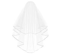 Echodo Bridal Wedding Veil White Double Ribbon Edge Center Cascade Bridal Veil with Comb Wedding Accessories