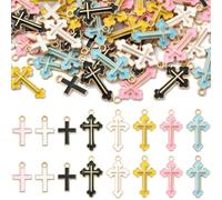 Echoed Elegance 80Pcs Mixed Style Alloy Enamel Cross Charms Pendants | 2 Styles 8 Colors Religious Faith Craft Supplies For DIY Necklace Bracelet Earring Jewelry Making