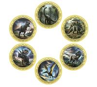 Echoes of the Dinosaur Era Commemorative Coin Set, 6 Rare Ancient Animal Coins, Dinosaur Designs with Gold Border, Collectible Coins for Kids and Dinosaur Enthusiasts