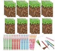 Echoglimmer 40 PCS Pixel Theme Party Favors | Mini Party Supplies 20 Pencils & 20 Miner Theme Notepads | Birthday Pixel Goodie Bag Favors | Decorations
