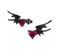 ECHOOY Angel Devil Wing Stud Earrings Sterling Silver Black Crystal