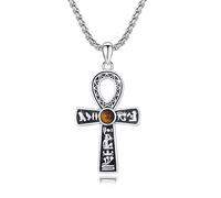 ECHOOY Ankh Cross Necklace Sterling Silver Tiger Eye for Men