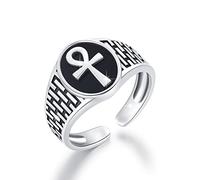 ECHOOY Ankh Cross Ring Sterling Silver Open Adjustable Ankh Ring Egyptian Religious Protection Cross Ankh Ring Amulet Ankh Jewellery Gift for Men Women Father's Day