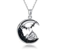 ECHOOY Bat Crescent Moon Necklace 925 Sterling Silver Moon Phase Necklace Halloween Black Bat Pendant Jewellery Gifts for Women Girls Her Mother's Day Birthday Christmas