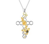 ECHOOY Bee Honeycomb Necklace 925 Sterling Silver Daisy Bee Necklaces Cross Bumblebee Crucifix Honeycomb Jewellery Gifts for Women Wife Daughter Mother's Day Birthday Christmas