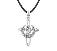 ECHOOY Celtic Knot Pendant Necklace S925 Sterling Silver Moon Celtic Cross Necklace Trinity Triquetra Pendant Good Luck Irish Jewellery Gift for Women Teens Christmas Birthday
