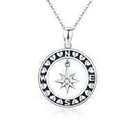 ECHOOY Compass Necklace Sterling Silver Travel Pendant for Women Men