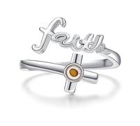 ECHOOY Cross Faith Ring Sterling Silver Open Adjustable Cross Mustard Seeds Wrap Rings Faith Christian Jewellery Gifts for Women Girls Birthday Christmas Anniversary