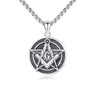 ECHOOY Masonic Necklace 925 Sterling Silver Masonic Symbol Pendant Necklace Jewellery Gifts for Men Friends Father's Day Birthday Christmas