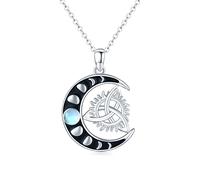 ECHOOY Moonstone Celtic Knot Necklace S925 Sterling Silver Sun and Moon Necklace Celtic Trinity Crescent Moon Pendant Good Luck Irish Jewellery Gifts for Women Girls Christmas Birthday